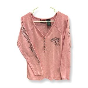 Harley Davidson Henley pink /black